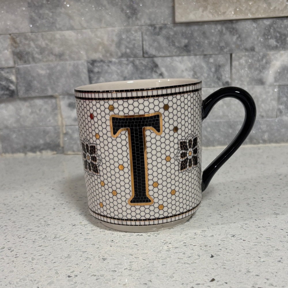 Anthropologie Bistro Tile Margot Monogram Letter T Mosaic Mug